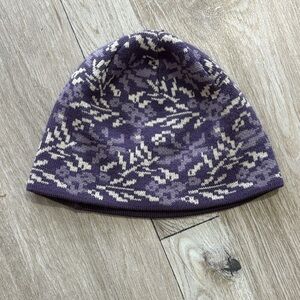 Purple and White Knit Beanie